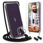 Etui na iPhone'a 14 Pro pokrowiec ze sznurkiem CZARNYM do powieszenia CASE