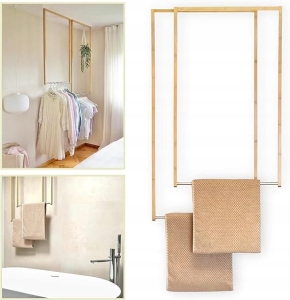 ZESTAW 2 SZT WIESZAKÓW ŁAZIENKOWYCH SUFITOWYCH BAMBUSOWYCH IVY NA RĘCZNIKI