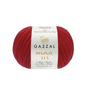Włóczka 100% merino GAZZAL WOOL 115 3319 czerwony