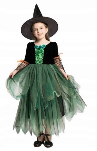 Kostium przebranie Wiedźma Halloween z Kapeluszem dla dziewczynek 7-9 lat