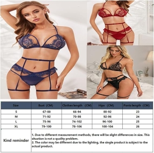 Bielizna Seksowna Set Sexy Lace z pasami do pończoch 3-części koronkowy XL