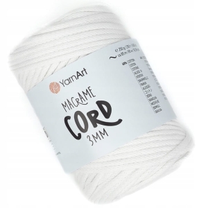 Sznurek Z RDZENIEM YarnArt MACRAME CORD 3 mm BIAŁY 751