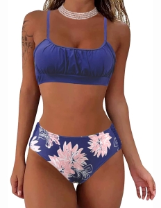 Damski zestaw bikini z wysokim stanem, regulowane ramiączka, bandeau XL