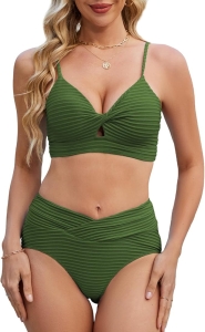 Strój kąpielowy Gorglitter dwuczęściowy damski "XXL" oliwkowy prążek.