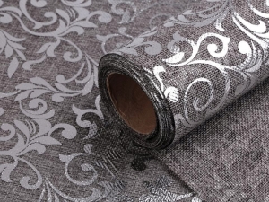 Imitacja juty szerokość 24 cm ornamenty szary - srebrny (4,5mb)