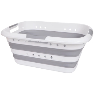 DUŻA MISKA SILIKONOWA SKŁADANA KOSZ NA PRANIE SKŁADANY BIAŁO/SZARY 45L