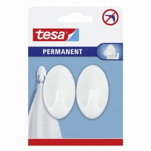 TESA Haczyki okrągłe białe samoprzylepne - Wieszaki permanentne 2szt