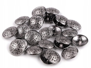 Metalowe guziki nawlekane kształt okrągły fi 22,7 mm srebrny ciemny 5 szt.