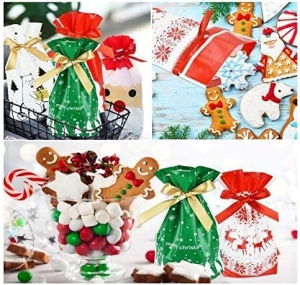 świąteczne woreczki na prezenty ze sznurkiem na słodycze 15x23cm 60 szt