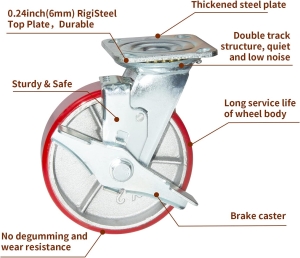 Koła skrętne z hamulcem 200mm żeliwo-poliuret zestaw 4szt