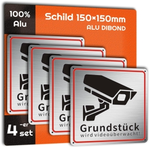 Tabliczka obiekt monitorowany - metalowa - 15 x 15 cm - po niemiecku.