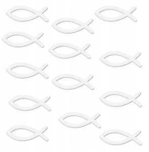 DREWNIANE BIAŁE RYBKI DEKORACJA CHRZEST BIERZMOWANIE 74 szt