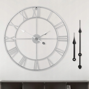 HAITANG Zegar ścienny do dekoracji salonu, 47 cm SREBRNY