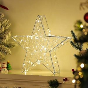 Lewondr Dekoracyjna metalowa lampa stołowa 33 cm ciepła biała na baterie