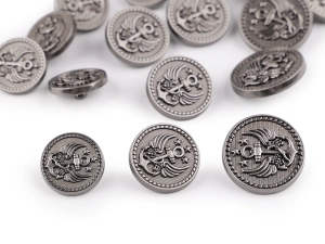  Metalowe guziki nawlekane okrągłe fi 22,9 mm nikiel antyk 5 szt.