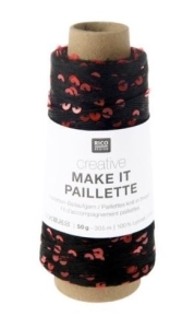 Włóczka Rico Design Creative Make It Paillette 007 czarno / pomarańcz